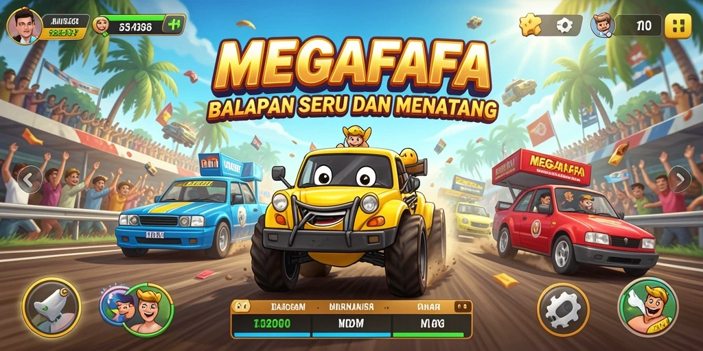 Tampilan gameplay seru dalam balapan MEGAFAFA yang mendebarkan.