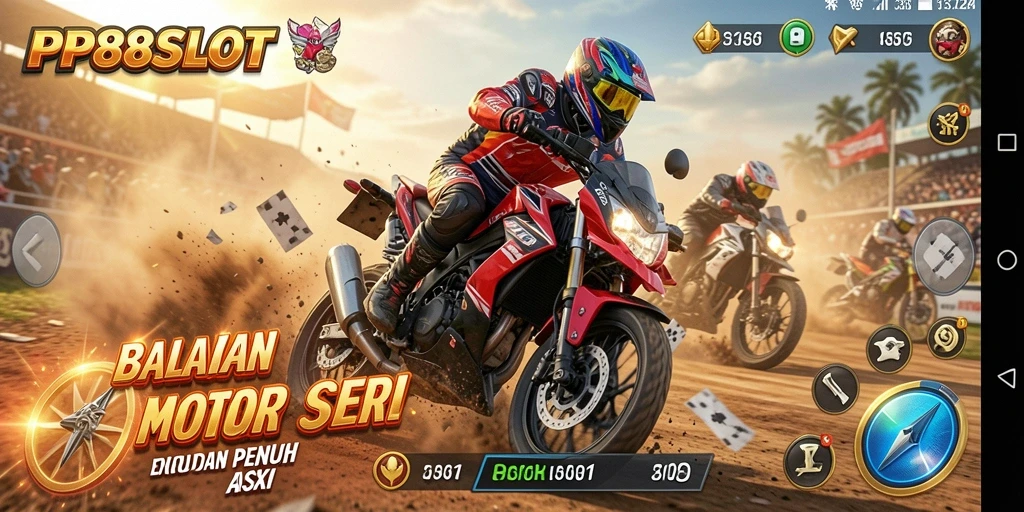 Screenshot gameplay PP88SLOT menampilkan aksi balap motor yang mendebarkan.