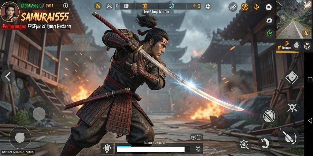 Tangkapan layar menunjukkan aksi seru gameplay FPS SAMURAI555.