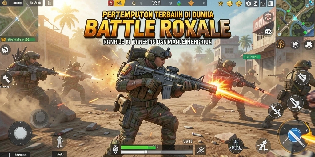 Screenshot gameplay V21 dalam pertempuran Battle Royale yang seru.
